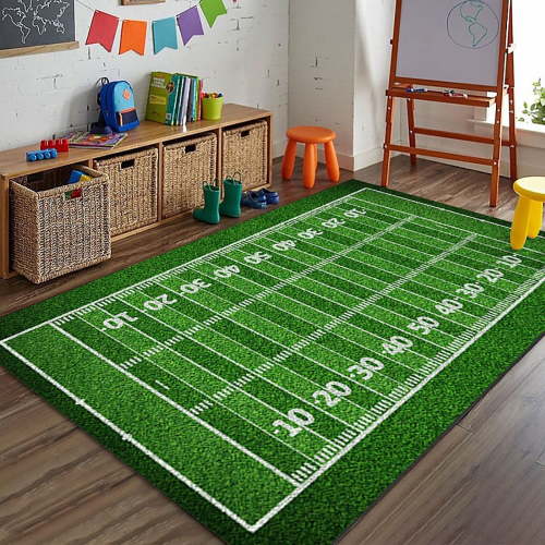 Football Field Grass Design Indoor Outdoor Non-Slip Area Rug for Living Room Home Decor Polyester Carpet
