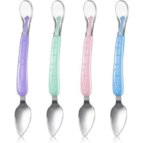Lallisa 4 Pcs Double Head Baby Silicone Food Spoon Baby Fruit Scraping Mud Spoon Soft Feeding Food Scraper for Infants Fruit Feeding (Multicolor)