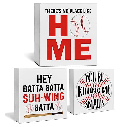 Baseball Decor for Home Baseball Sports Themed Tiered Tray Decor 3 Pcs Decorative Wood Box Signs Table Desk Shelf Decoration for Bedroom Boys Room