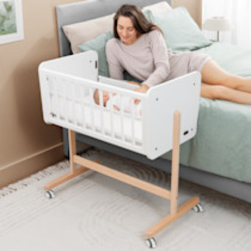 Comfy Cubs Wooden Bedside Bassinet Sleeper - Light Wood White
