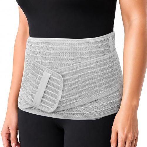 haakaa Postpartum Belly Band, Postpartum Belly Wrap Back Support, Postpartum Essentials for Natural Delivery and C-Section Recovery, Belly Binder, Natural Latex, M Grey