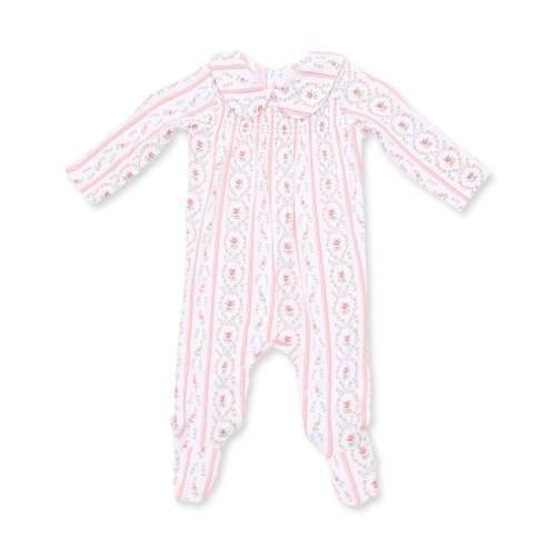 Marnie Rosebud Stripe - Smocked Peter Pan Snap Footie – Angel Dear