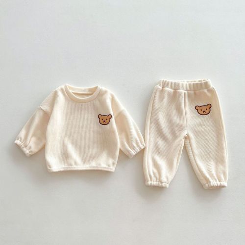 MyKids-USA Infant Baby Bear Head Long-sleeved Combo Pants In Sets