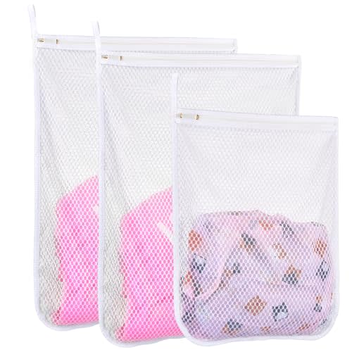 3 pcs Durable Honeycomb Mesh Laundry Bags for Delicates 2 Large (16" x 19") 1 Medium (12" x 15")