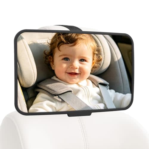 Baby Car Mirror, Rear-Facing Infant Seat Mirror, Shatter-Resistant, Black | Rear-seat mirror helps parents view a rear-facing baby; shatter-resistant design supports stable backseat visibility