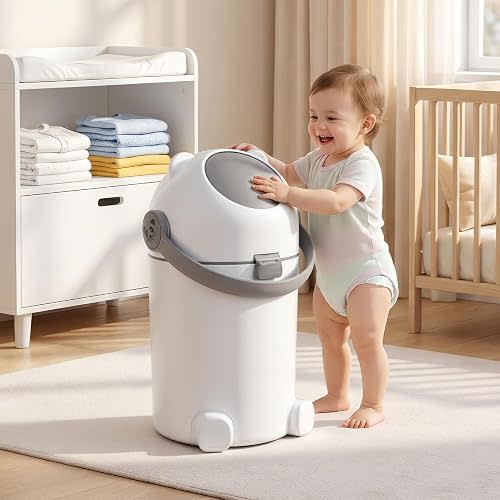 15L Odor-Blocking Diaper Pail,Nursery Trash Can with Airtight Lid