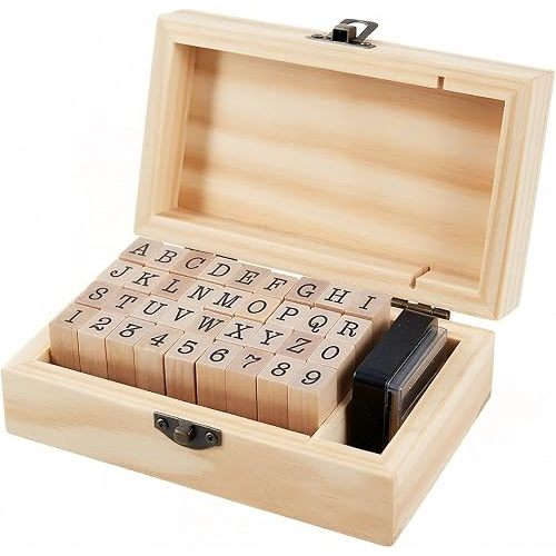 36 Pcs Alphabet Number Stamps - Wooden Rubber Vintage Design with Storage Box, Clear Printing for DIY Craft Scrapbooking Card Making