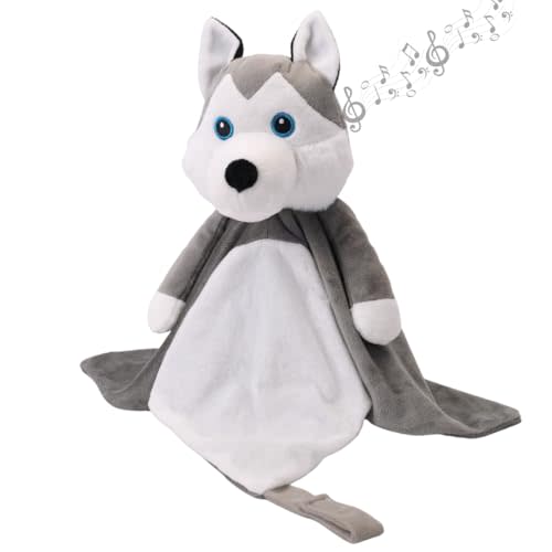 Love By Emi Baby Music Lovey Grey & White Husky, Baby Sleep Soother for Crib & Cuddle Bedtime, White Noise with Heartbeat & Lullaby, Plush Sound Toy, Stuffed Animal for Newborns, Infants & Toddlers