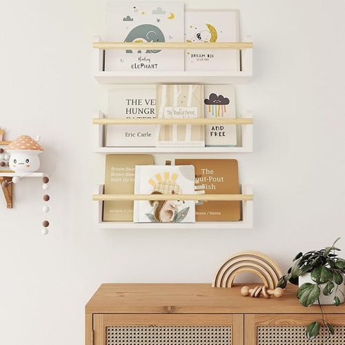 Ebern Designs Decorative Nursery Bookshelves For Kids - Set Of 3 Easy To Install Floating Shelves For Wall Mount - Beautiful Hanging Organizer Furniture For Your Baby Boy Or Girl's Bedroom And Play Room Decor | Wayfair