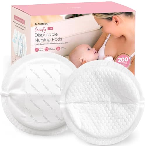 KeaBabies Nursing Pads Disposable, Breast Pads for Leaking Milk (200 Count) | Stay Dry, Soft, Absorbent Breast Milk Bra Pads, Leakproof Breastfeeding Nipple Covers, Safe to Latch, Mom Nursing, BPA-free