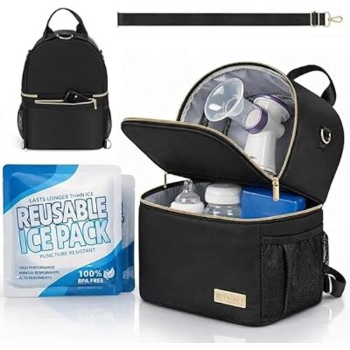 Breast Milk Cooler Travel Bag | Waterproof 2 in 1 Pump & Bottle Sections Insulated Baby Bottle Cooler Bag Backpack with 2 Ice Pack -Fit 6-9oz Bottles -Keeps Milk Fresh -for Working Moms & Daycare