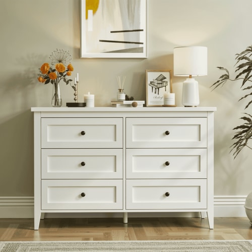 RichYa 6 Drawer Dresser for Bedroom,Chest of Drawers with Metal Knobs,Dresser for Closet,White