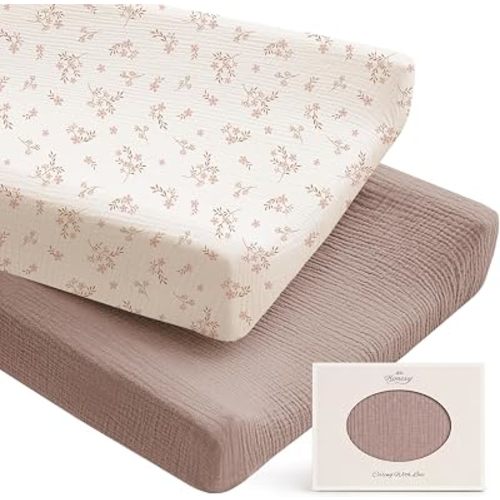 Konssy 100% Cotton Muslin Changing Pad Cover 2 Pack, 32"x16" Standard Fit