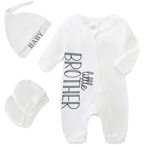 Babymine Baby Boy Clothes Little Brother Newborn Outfit 0-3 Months Coming Home Romper with Mittens and Hat