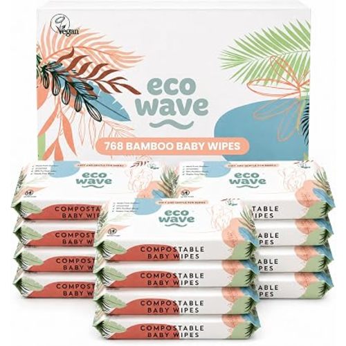 Eco Wave Bamboo Baby Wipes, Unscented, Sensitive Skin, Compostable