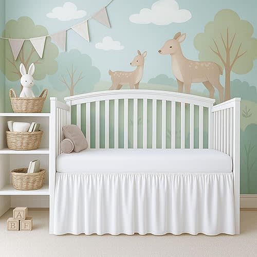 Cottignton Lane Ruffled Crib Bed Skirt, Soft Nursery Bedding in 100% Natural Cotton, Platform Style with 4-Sided Coverage & Split Corners – Fits Standard Cribs 28" x 52" with 14" Drop, White