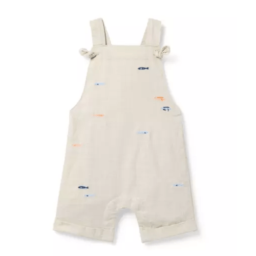 Baby Embroidered Fish Linen-Cotton Overall (6-12 months)