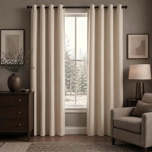 Linen Look 100% Blackout Bedroom Curtains, 84 Inch Long