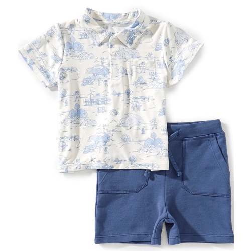 Angel Dear Baby Boys Golf Toile Polo Shirt & Knit Shorts Set