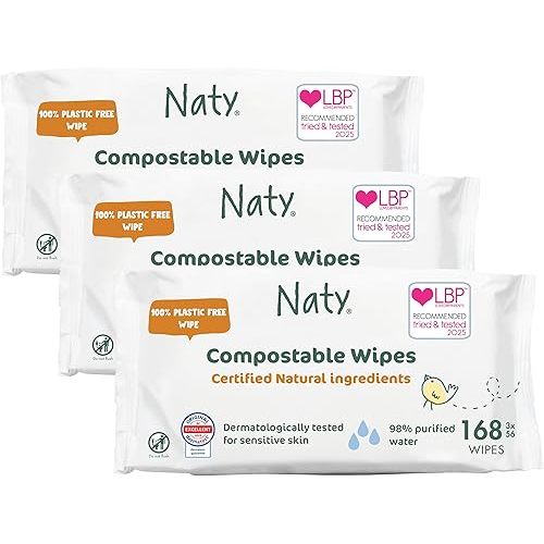 Eco by Naty Unscented Baby Wipes, (3 packs of 56), Plant based Compostable Wipes, 0% plastic. No nasty chemicals, 168 Count
