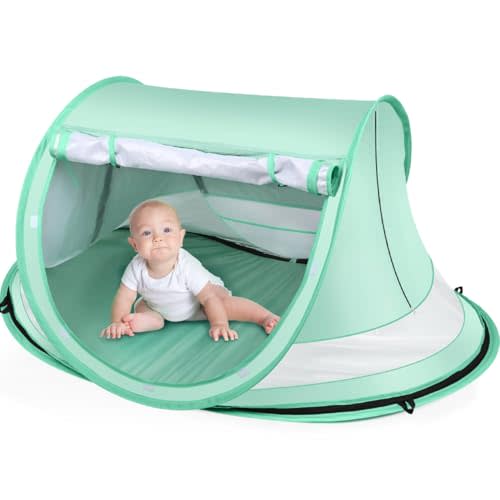 Baby Beach Tent,Large Pop Up Beach Tent Sun Shade for Beach,Portable Baby Travel Tent with Mosquito Net,Indoor Baby Play Tent,UPF 50+ UV Protection Sun Shelters for Infants