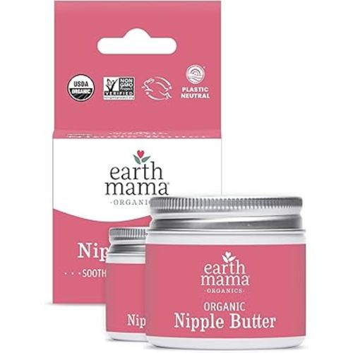 Earth Mama Organic Nipple Butter™ | Nipple Cream Safe for Breastfeeding | Postpartum Essentials for Nursing | Non Lanolin Nipple Cream, 2 fl oz (2-Pk)
