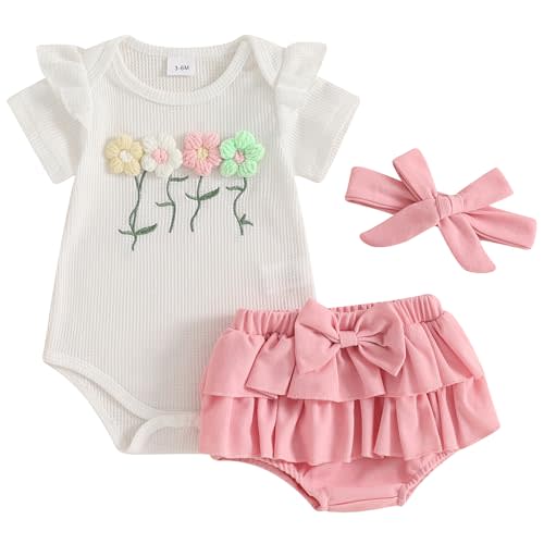 Mubineo Baby Girl Clothes Summer Outfits Cute Flower Romper Ruffle Skirt Shorts Skort Newborn Outfit Bodysuit Sets