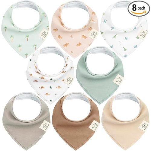 8-Pack Organic Baby Bandana Bibs for Boys, Girls – Super Absorbent Cotton Baby Bibs for Drooling and Teething, Extra Soft & Breathable Cloth, Infant, Toddler, Newborn 0-12 Months (Roarsome)