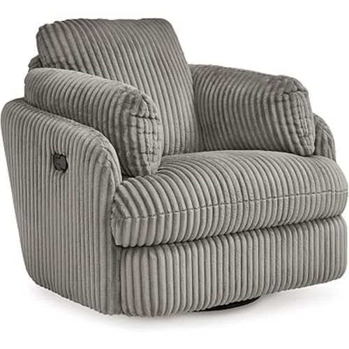 Signature Design by Ashley Tie-Breaker Swivel Glider Recliner, 2 Bolster Pillows, Hidden Storage, Fabric Upholstery, 41.38" W x 40.25" D x 39.75" H, Light Gray