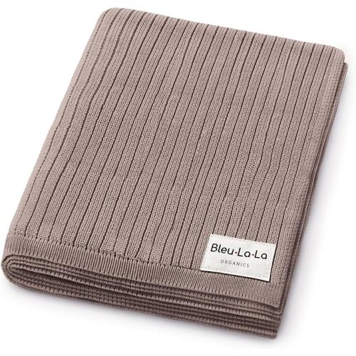Organic Ribbed Swaddle Blanket for Boys & Girls - 100% Luxury Organic Soft Cotton Knit Warm Cozy Cuddle Stroller Blanket for Newborns, Infants, & Toddlers (Milk Chocolate)