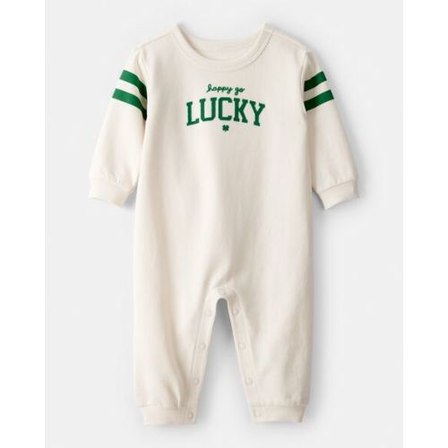 Baby St. Patrick's Day Lucky French Terry Long-Sleeve Jumpsuit - Cream | Carter's