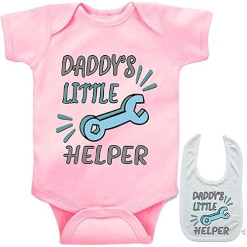 Daddy's Little Helper Mechanic -Cute Automotive Car Baby bodysuit onesie & bib