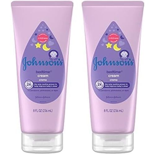 Johnson's Baby Bedtime Moisturizing Body Cream, Relaxing Aromas, Night Time Baby Massage Cream for Dry Skin Relief, Hypoallergenic, No Parabens, Phthalates or Dyes, 8 fl. oz (Pack of 2)