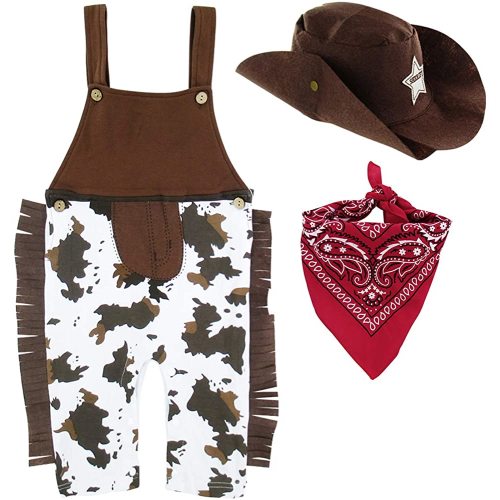 A&J DESIGN Baby Boys' Western Cowboy Romper Sets with Scarf and Hat