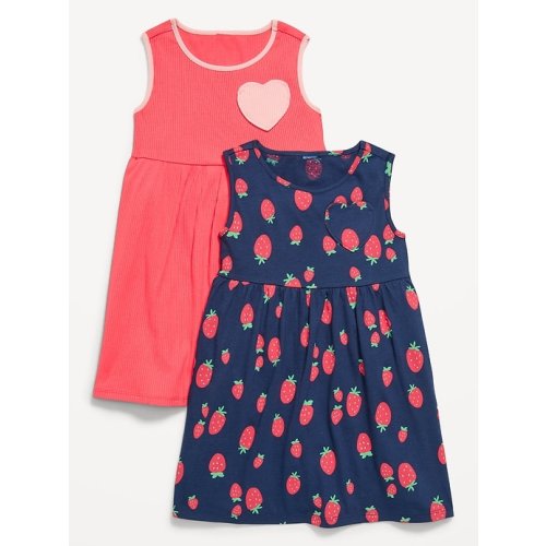 Sleeveless Heart-Pocket Dress 2-Pack for Toddler Girls
