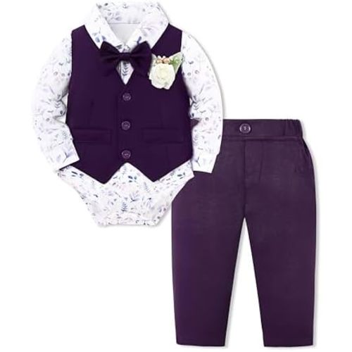 SANMIO Baby Boy Clothes Suits Infant Gentleman Outfit Collared Dress Shirt+Vest+Tie+Corsage+Pants 5Pcs Baby Suit Sets
