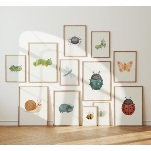 Nursery Insect Art Set of 12: Cute Insects for Kids Room Wall Decor (Digital Download) 197