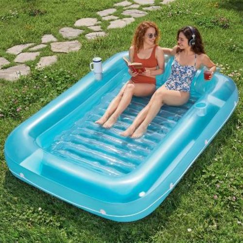 Sloosh 85" Inflatable Tanning Pool with Pillow, Suntan Tub Floatie Raft Suntanning Float Bed for Adult - Blue