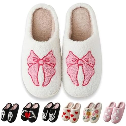 Halloween Slippers for Women Men, Soft Plush Fuzzy Winter holiday slippers, Retro Cozy House Slippers, Comfy Bedroom Christmas Slippers Indoor Outdoor Shoes