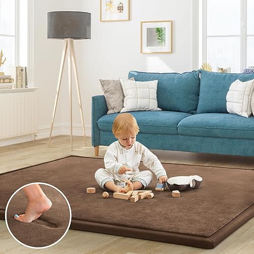 ILPEOD Baby Play Mat for Floor Tummy Time Nursery Rug Muscle Area Rug Playroom Rug Tatami 50 * 50" Memory Foam 1.3" Thick Crawling Mat For Babies,Toddlers, Infants, Kids,Floor Mat,Coffee