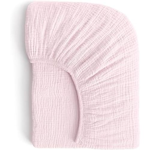 Muslin Crib Sheets, 100% Organic Cotton, Breathable and Ultra-Soft, Standard Crib Sheet Mattress (28"x 52") for Girls and Boys, Neutral Fitted Baby Crib Sheet (Light Pink)