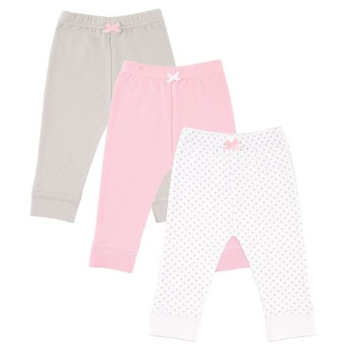 Luvable Friends Baby and Toddler Girl Cotton Pants 3pk, Gray Dot, 0-3 Months