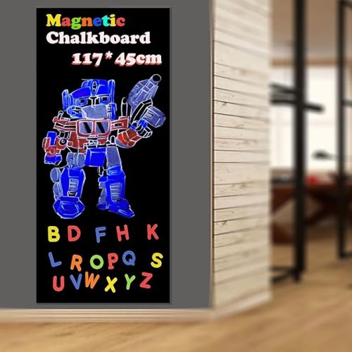 Magnetic Chalkboard Contact Paper for Wall 46.3"x18" Self Adhesive Magnetic Wall Board Sticker with 12 Colors Liquid Chalk and 36 Magnet Letters for Kids, Black Chalk Board Wallpaper Roll