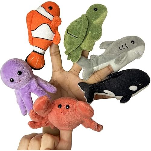 6pcs Finger Puppets Set, Cute Sea Animal Finger Puppet for Role-Playing Mini Hand Puppets Suitable for Kids,Sea Animal Puppets for Storytelling, Realistic Finger Puppet for Toddlers.