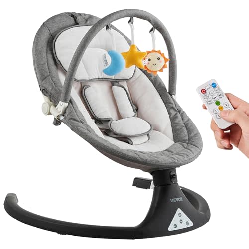 VEVOR Baby Swing, 5-Speed Baby Swing with 3 Seat Position, Portable Infant Swing for Newborn with PVC Touch Panel, Remote Control, Bluetooth, 10 Lullabies & Ornaments for 0-9 Month/0-20 lbs Boys Girls