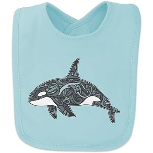 Killer Whale Orca with Waves Baby Bib - Blue