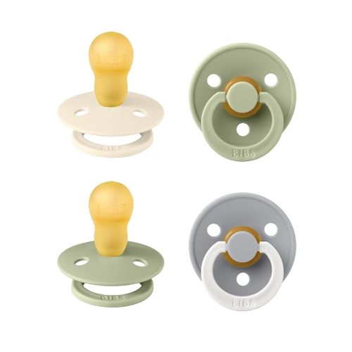 BIBS Color Pacifiers 4-Pack | BPA Free Soother Pacifier | Round Nipple | Natural Rubber Latex | Made in Europe | Size 0-6 Months | Iron Mix