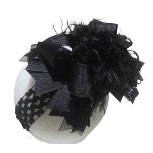 Big Black Hair Bow, Black Headbands for Baby, Black Over the Top Hairbow, Girls Bows, Ostrich Feather Bow, Boutique Hairbow, Pageant Hairbow