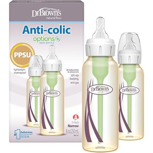 Dr. Brown's Anti-Colic Options+ Narrow PPSU Baby Bottle, 8 oz, 2-Pack