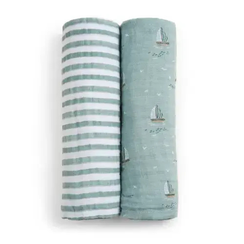 aden + anais Organic Cotton Muslin Swaddles in Sailing Seas 2 Pack